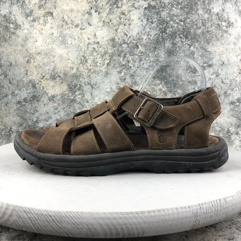 Teva Men's Size 12 Camden Brown Leather Open Toe Buckle Fisherman Sandals
